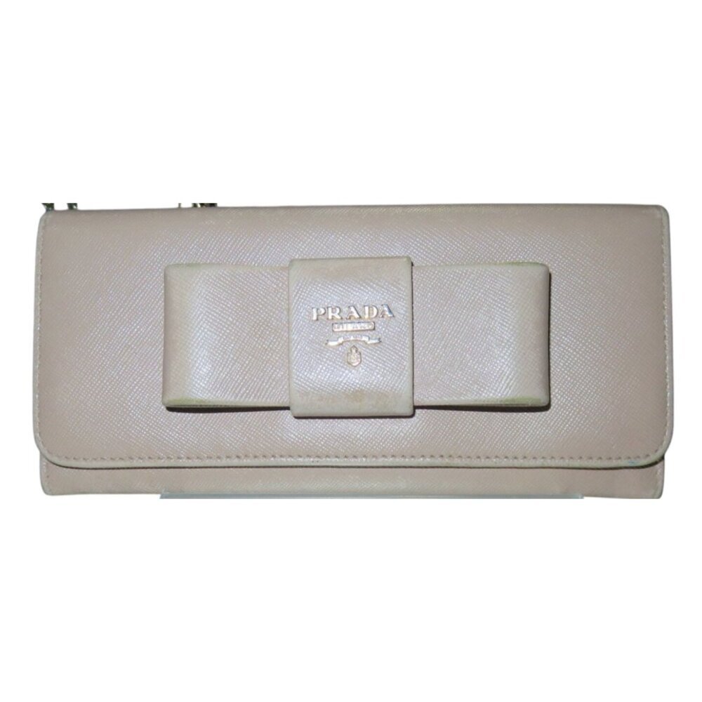 Prada Blush Pink Italian Saffiano Leather Ribbon Bow Embellished Bi-Fold Wallet